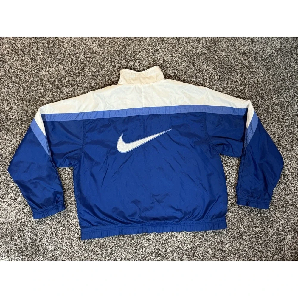 Vintage Nike Big Swoosh‎ WindBreaker Jacket Blue White Women's Large 12-14